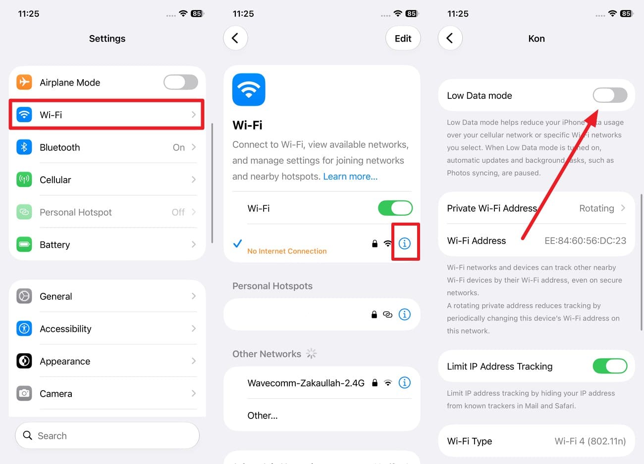 toggle off low data mode