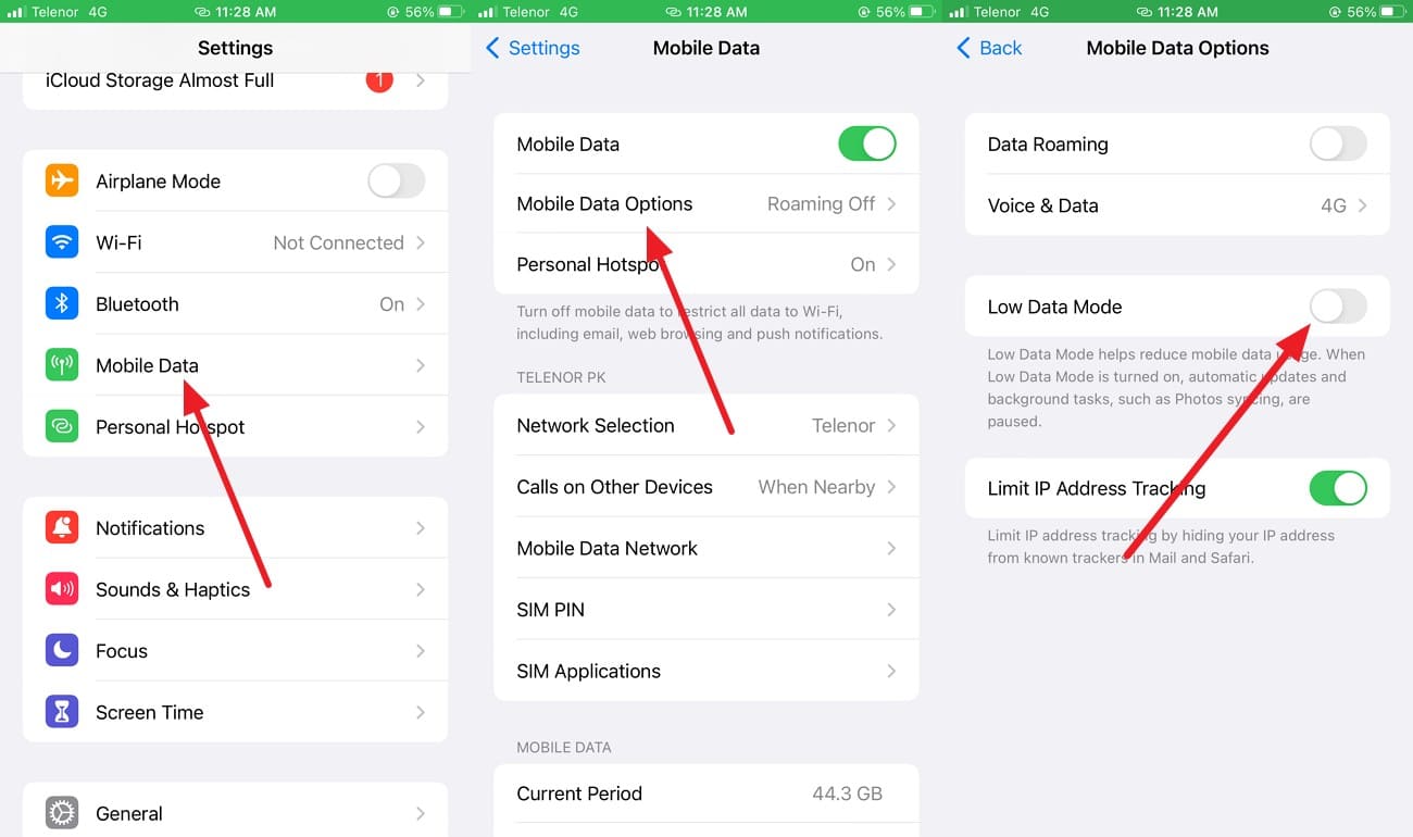 disable low data mode