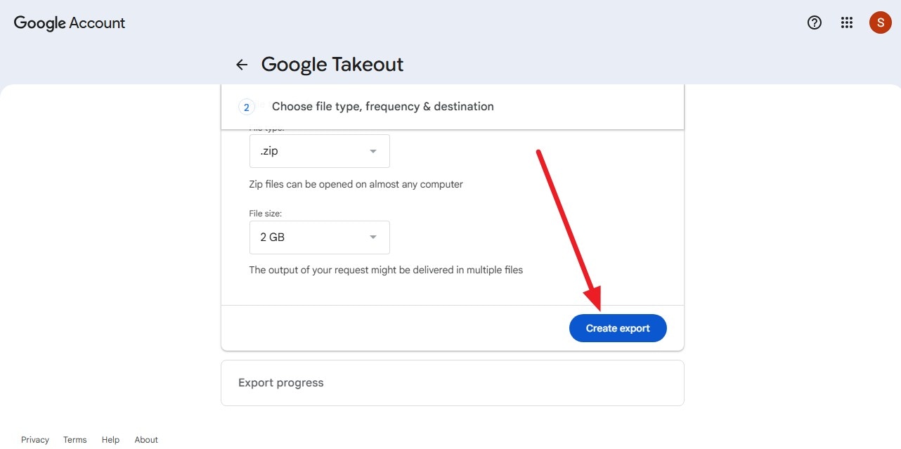 tap on create export