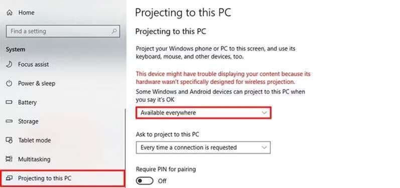 enable projection