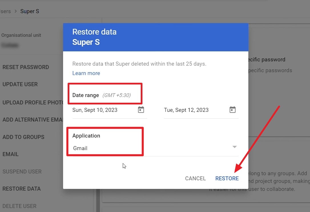 tap on restore button