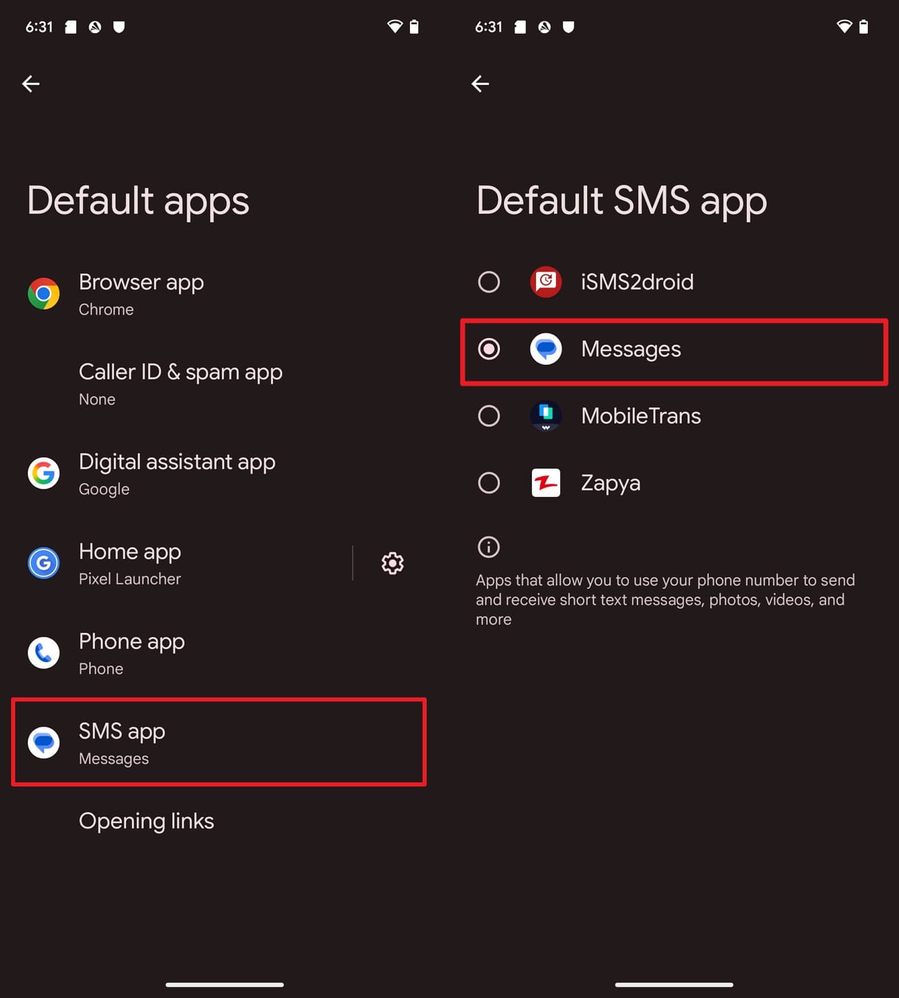 set messages as default