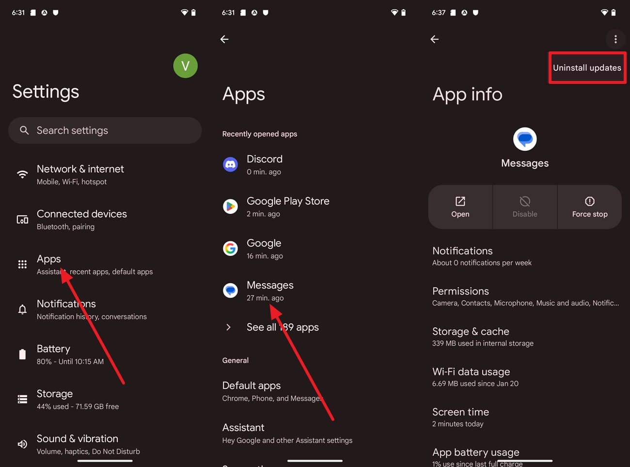 uninstall recent updates