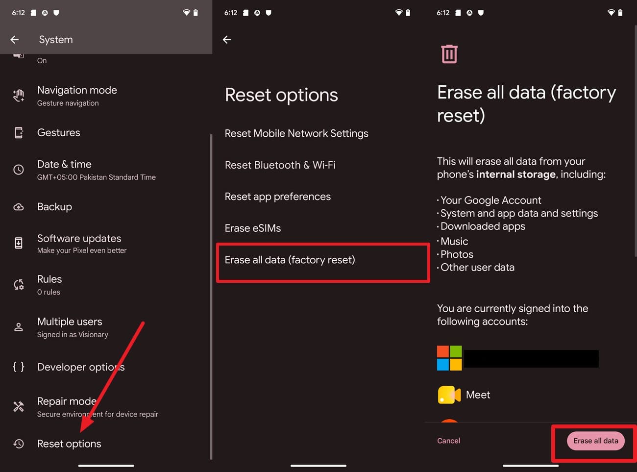 erase all data on android