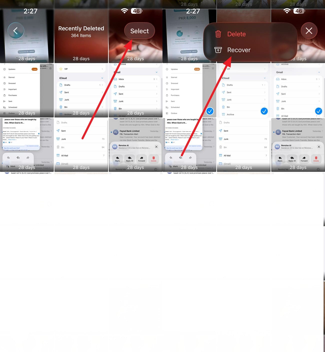 tap recover on iphone