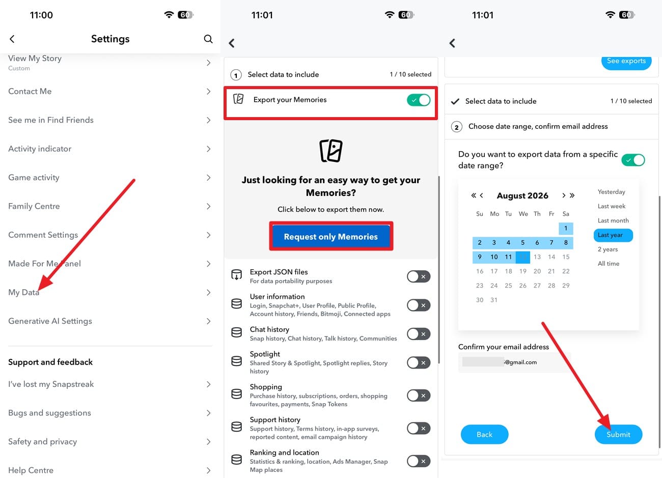 submit and export data