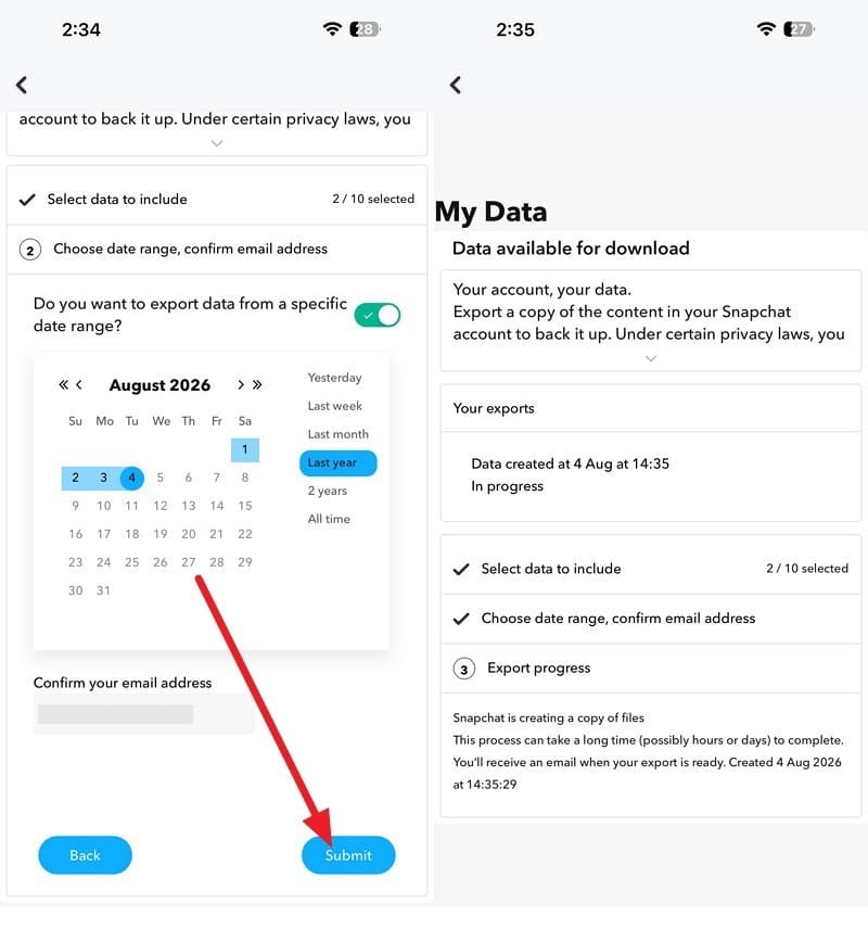 submit to create export