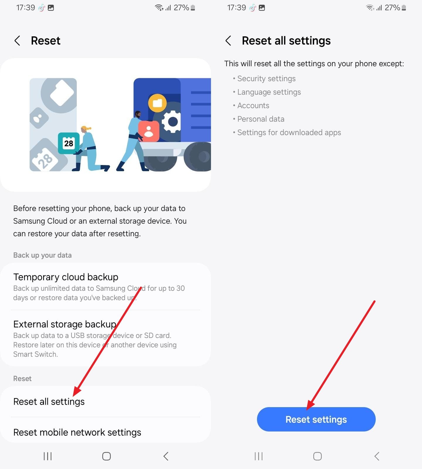 reset all settings
