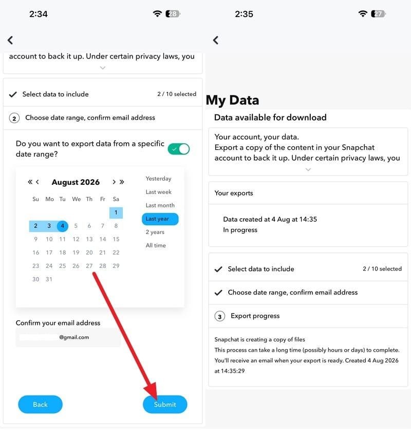 tap to submit export