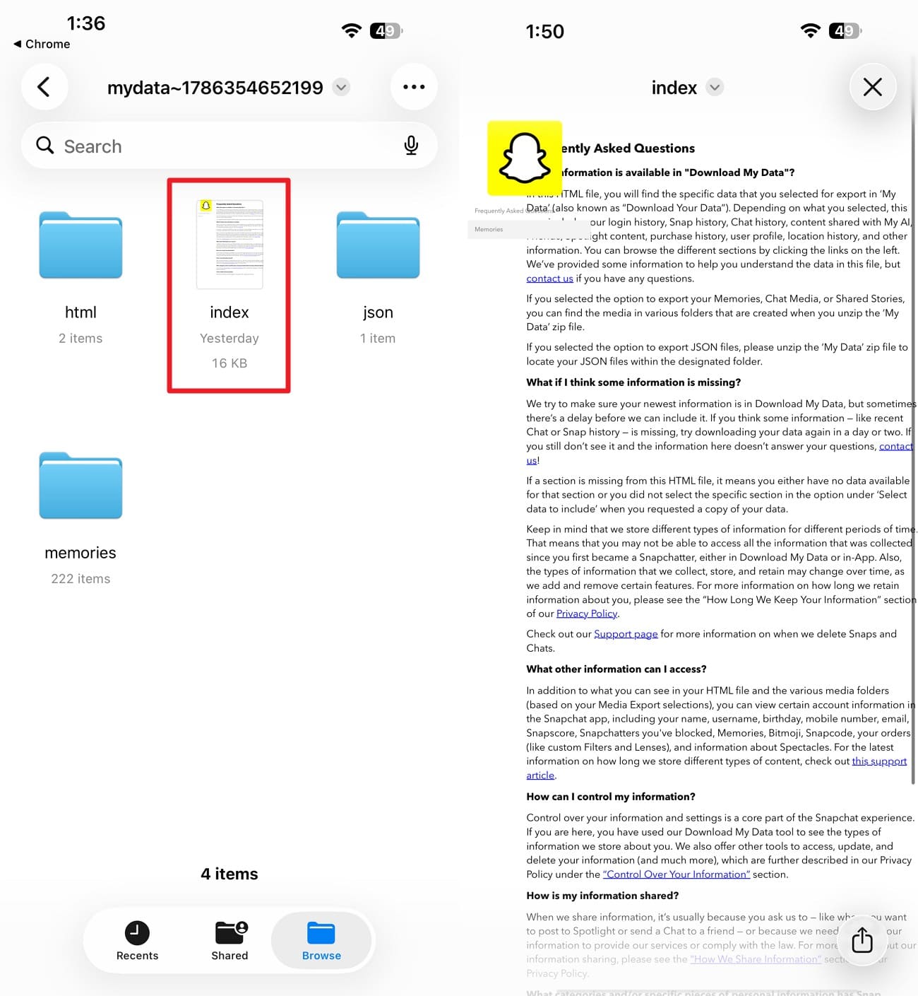 access the index file