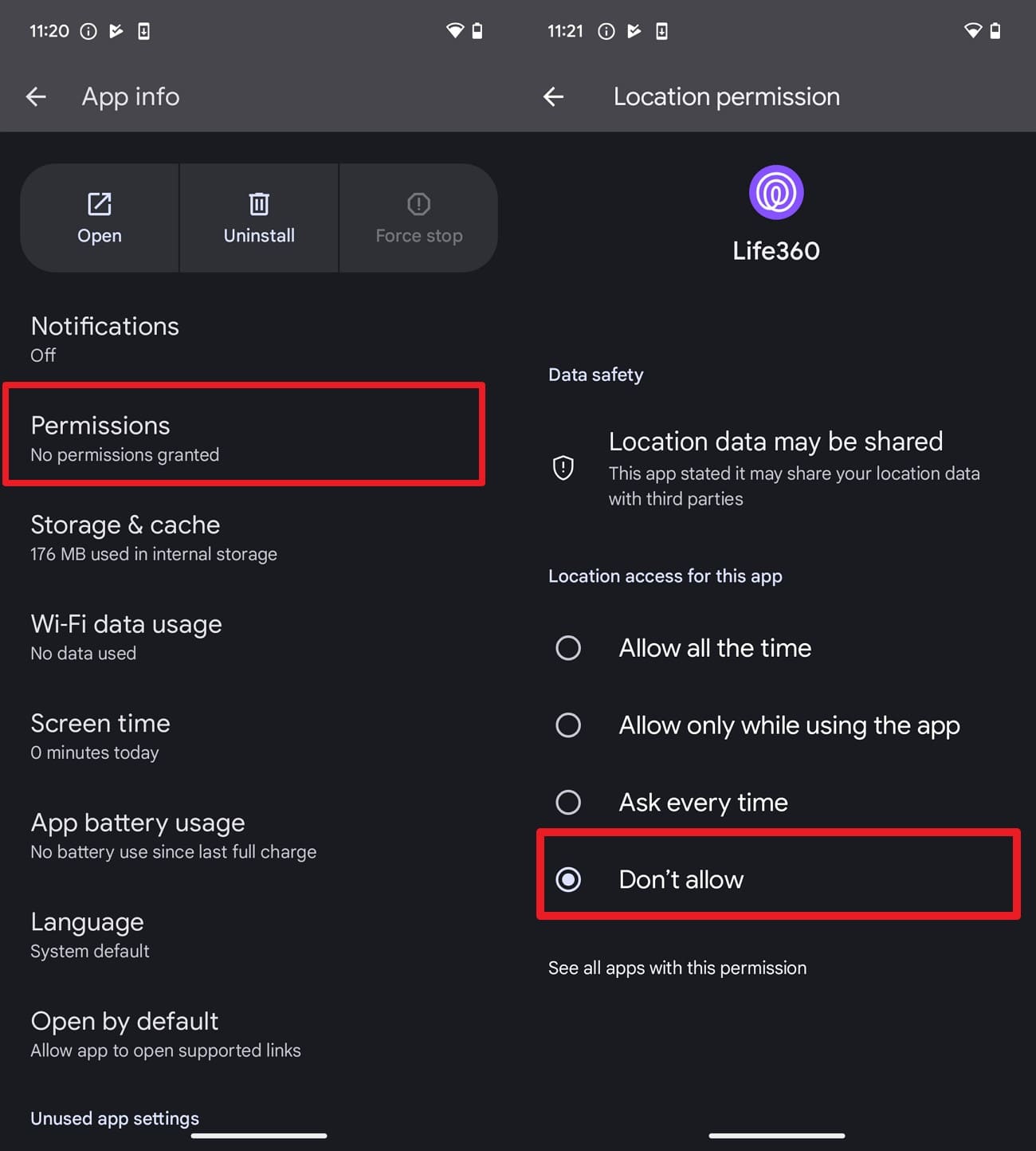 set permissions to dont allow