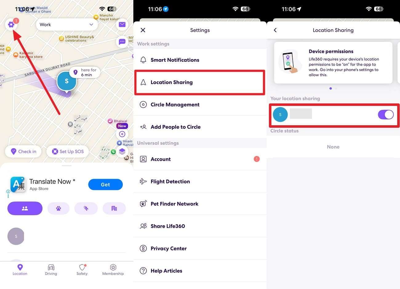 toggle off the location