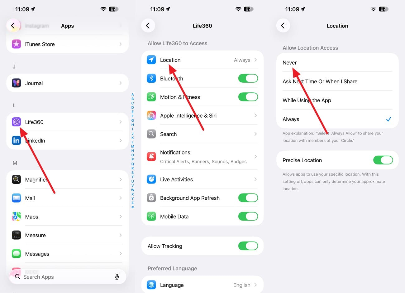 pick the never settings