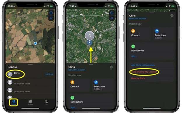how to stop sharing my location with someone on find my iphone