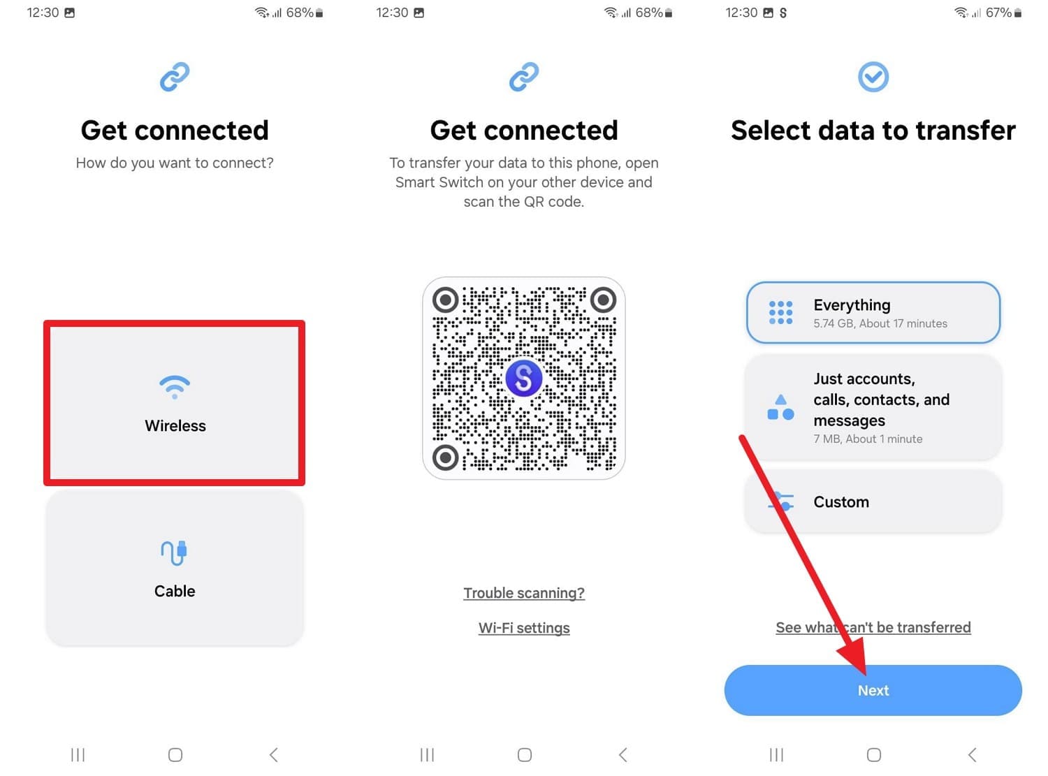 tap wireless and next option
