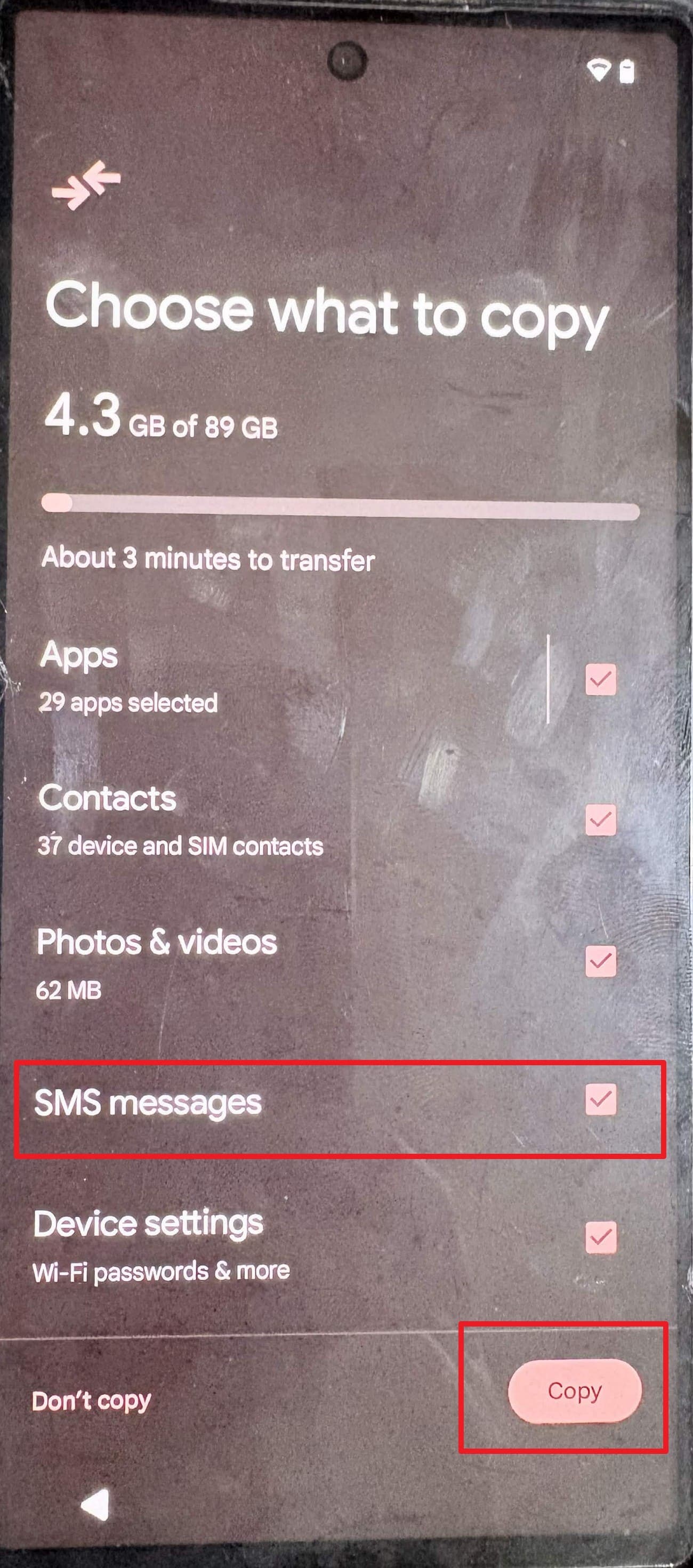 pick messages and copy