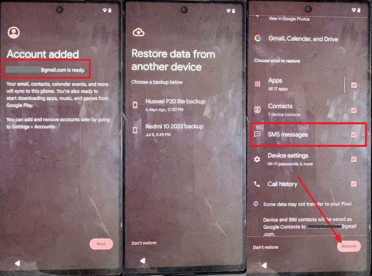 pick messages and restore