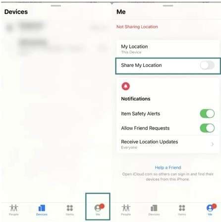 stop sharing location in find my app