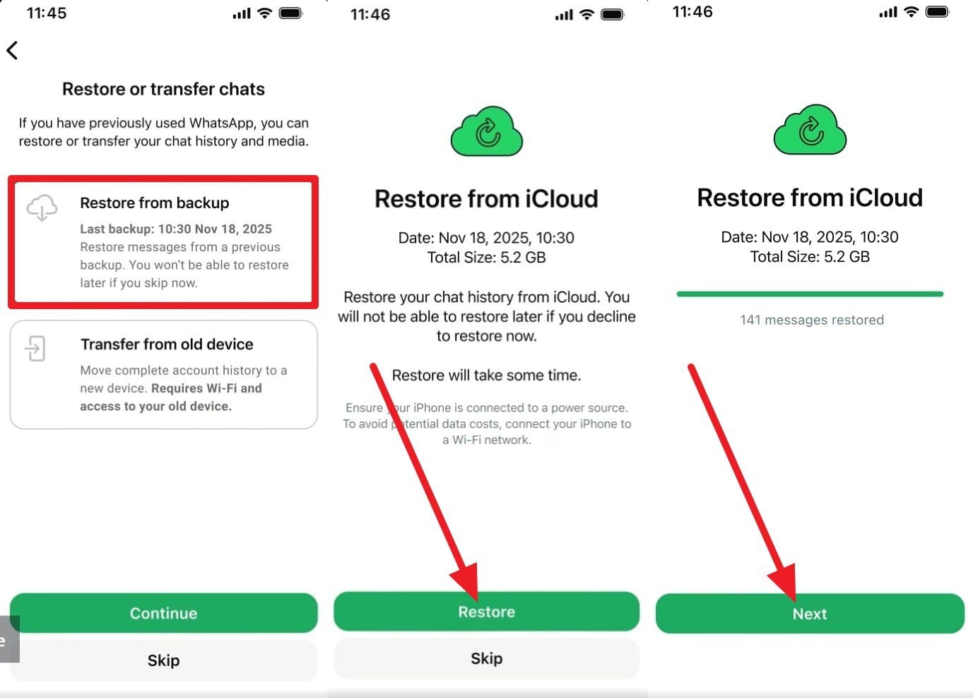 tap on restore and next