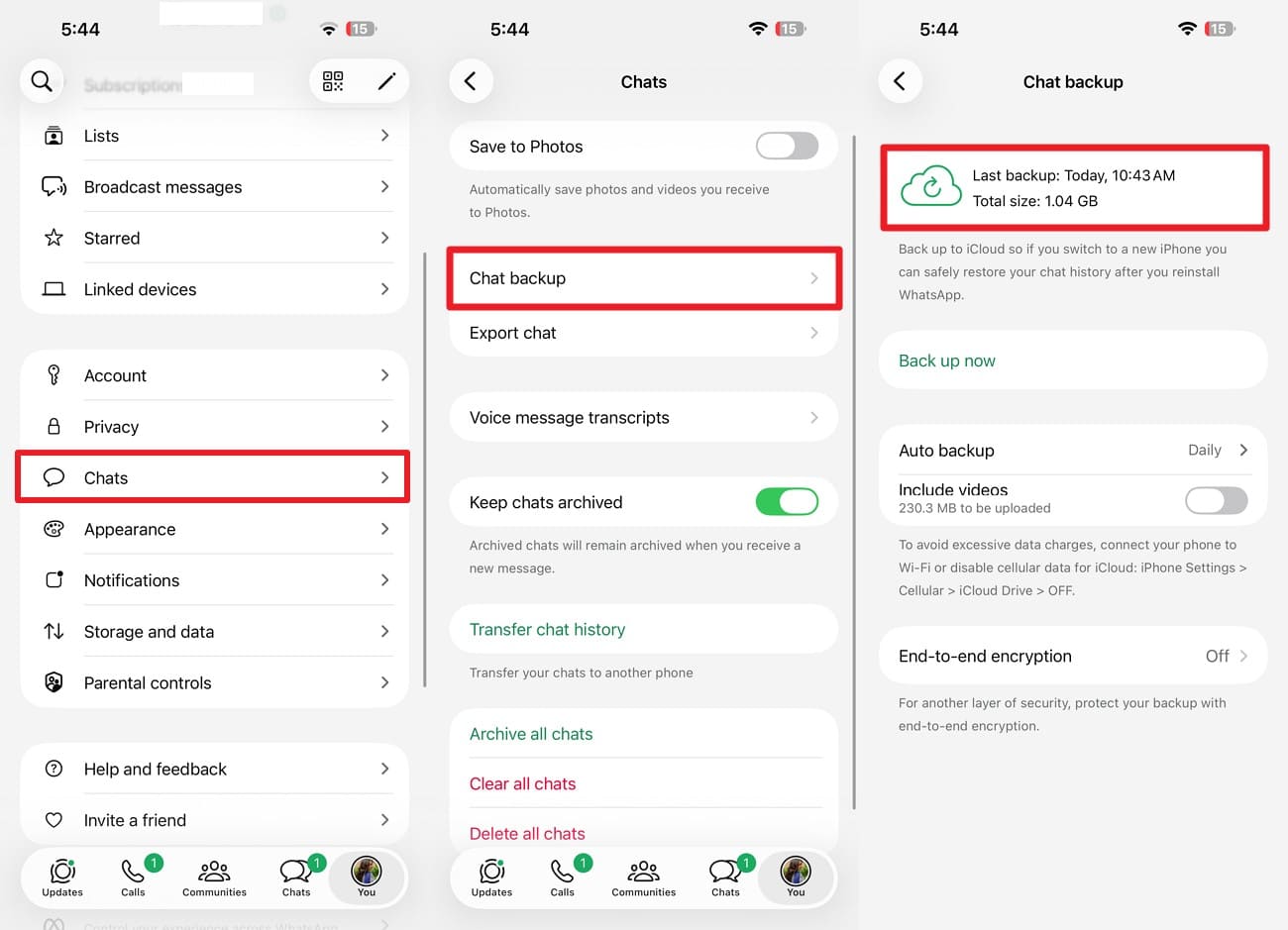 check chat backup date