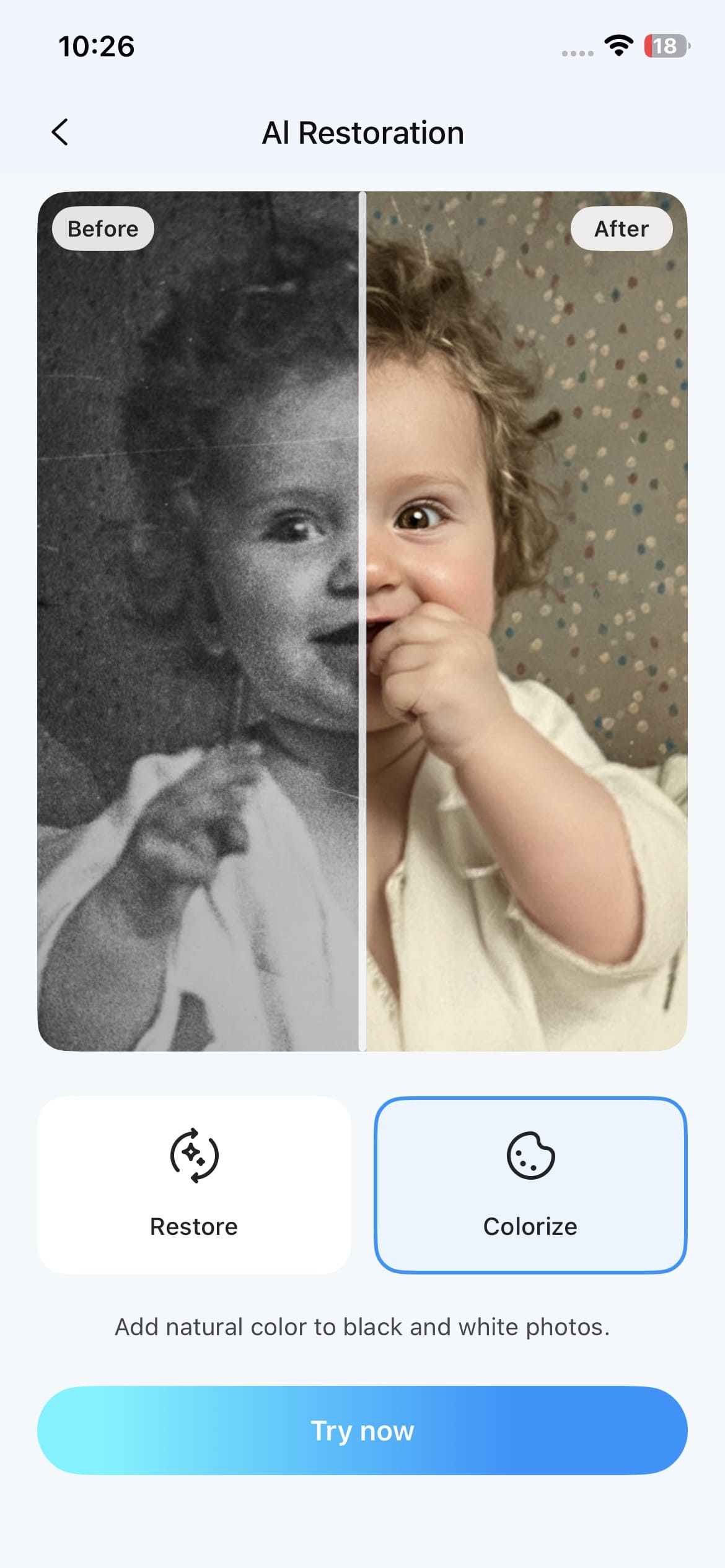 tap colorize and try now