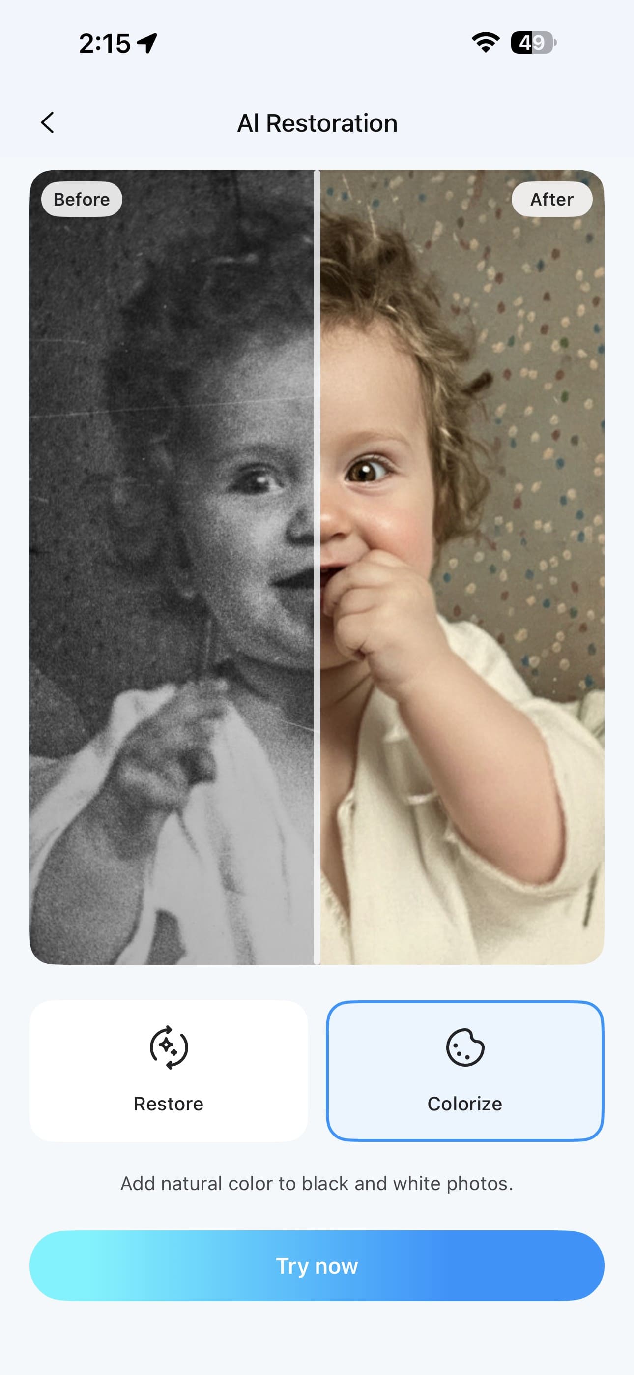 pick colorize and try now