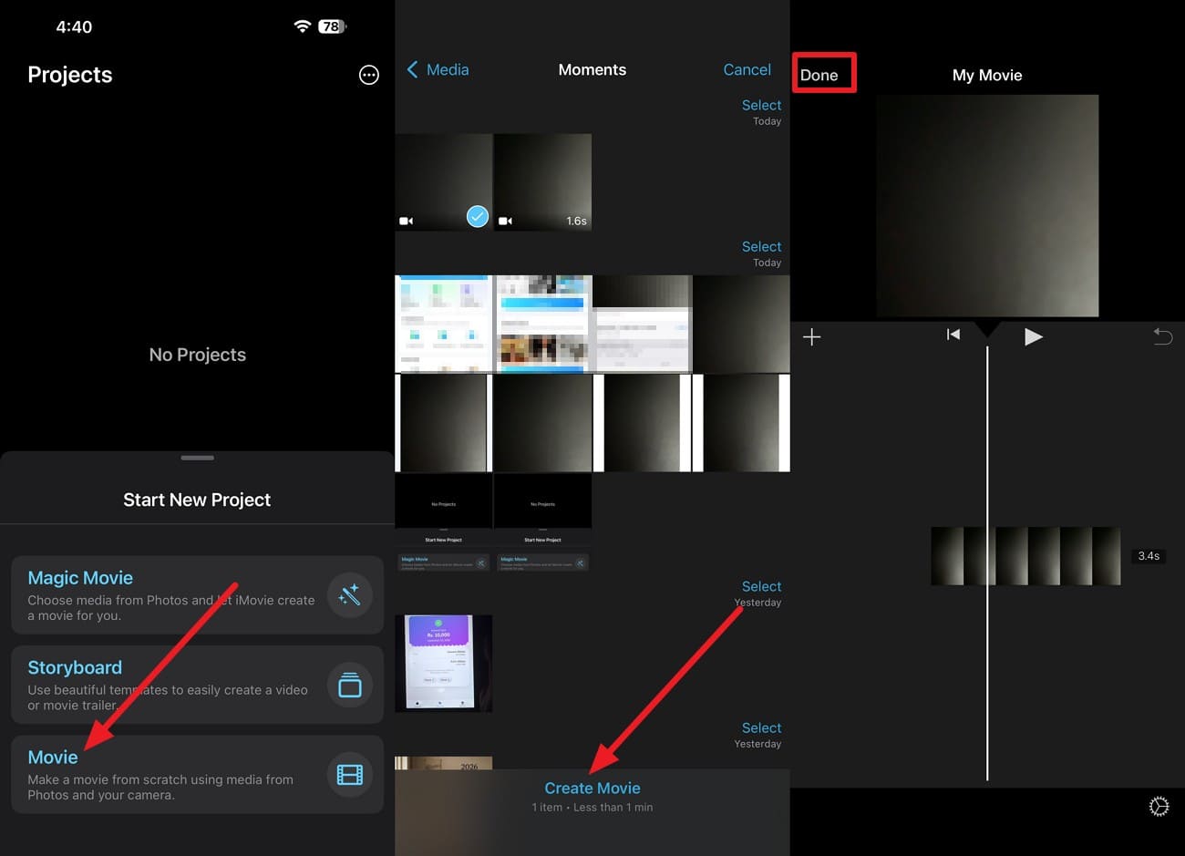 create new movie on ios