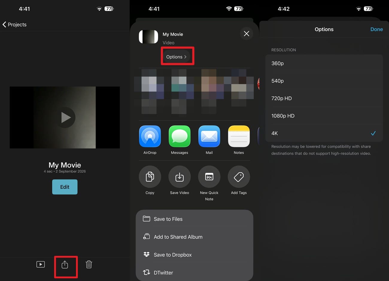 choose share and options