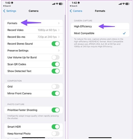 compress photo file size on iphone via high efficiency