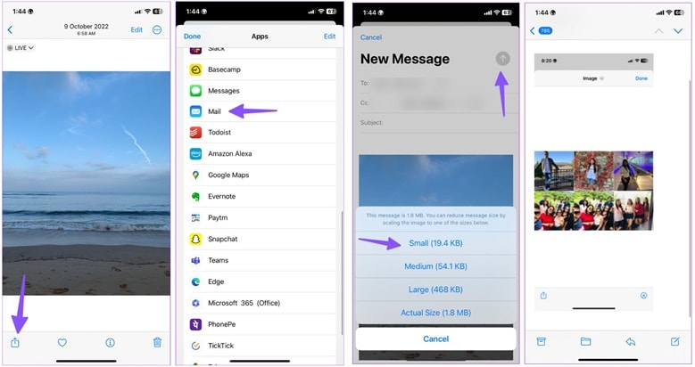 compress photo file size on iphone via mail