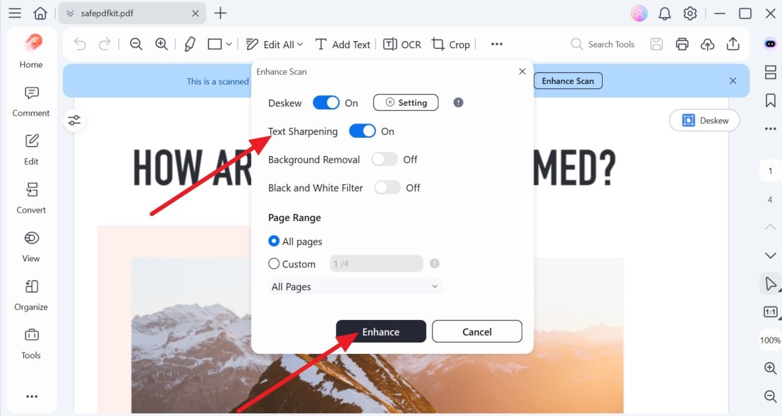 choose text sharpening and enhance