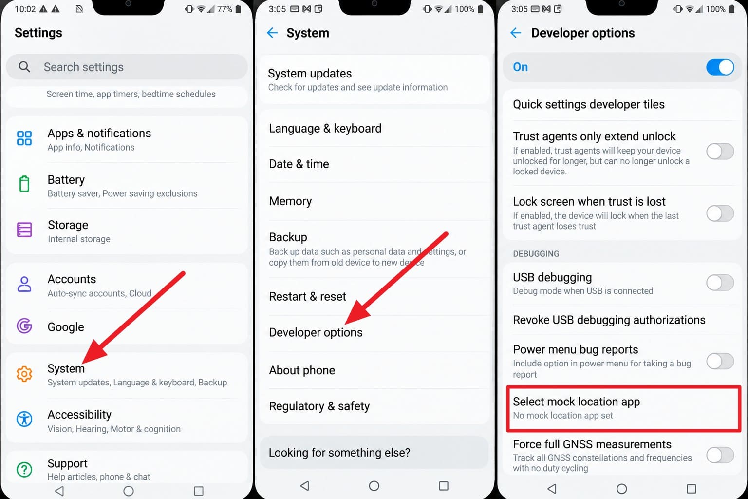 choose developer options mock app
