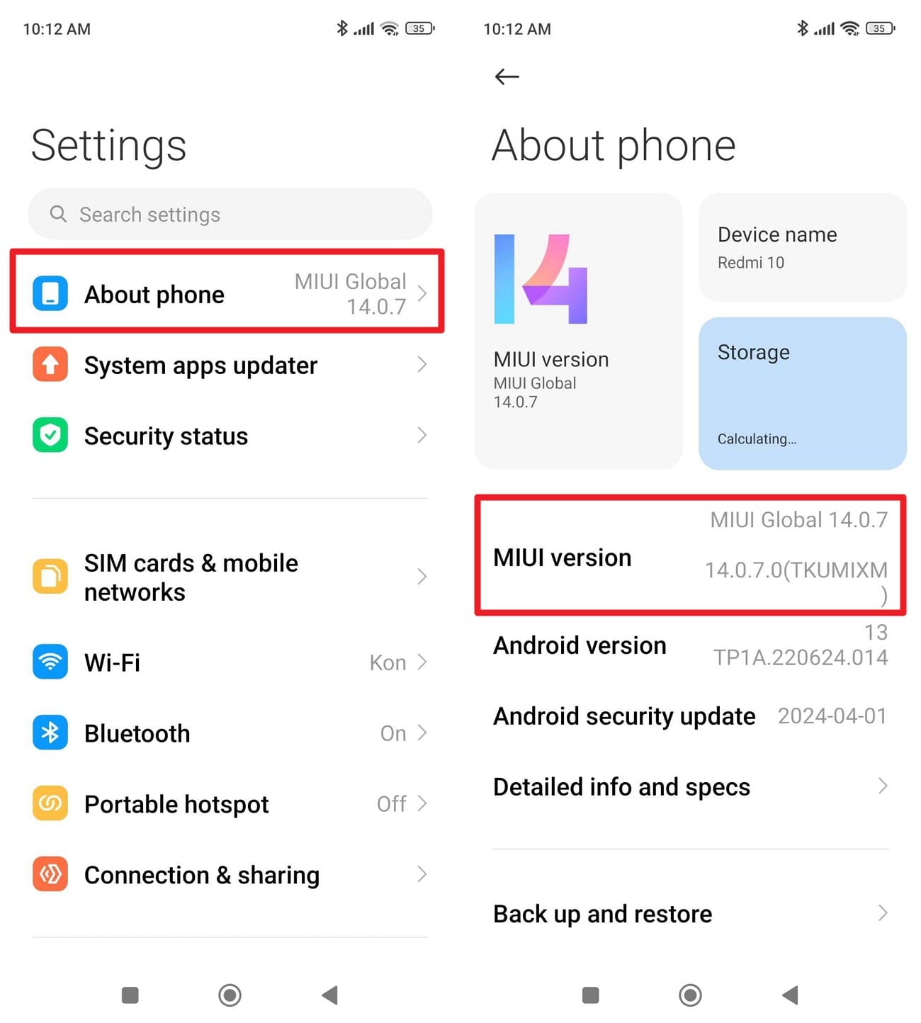 tap on miui versions