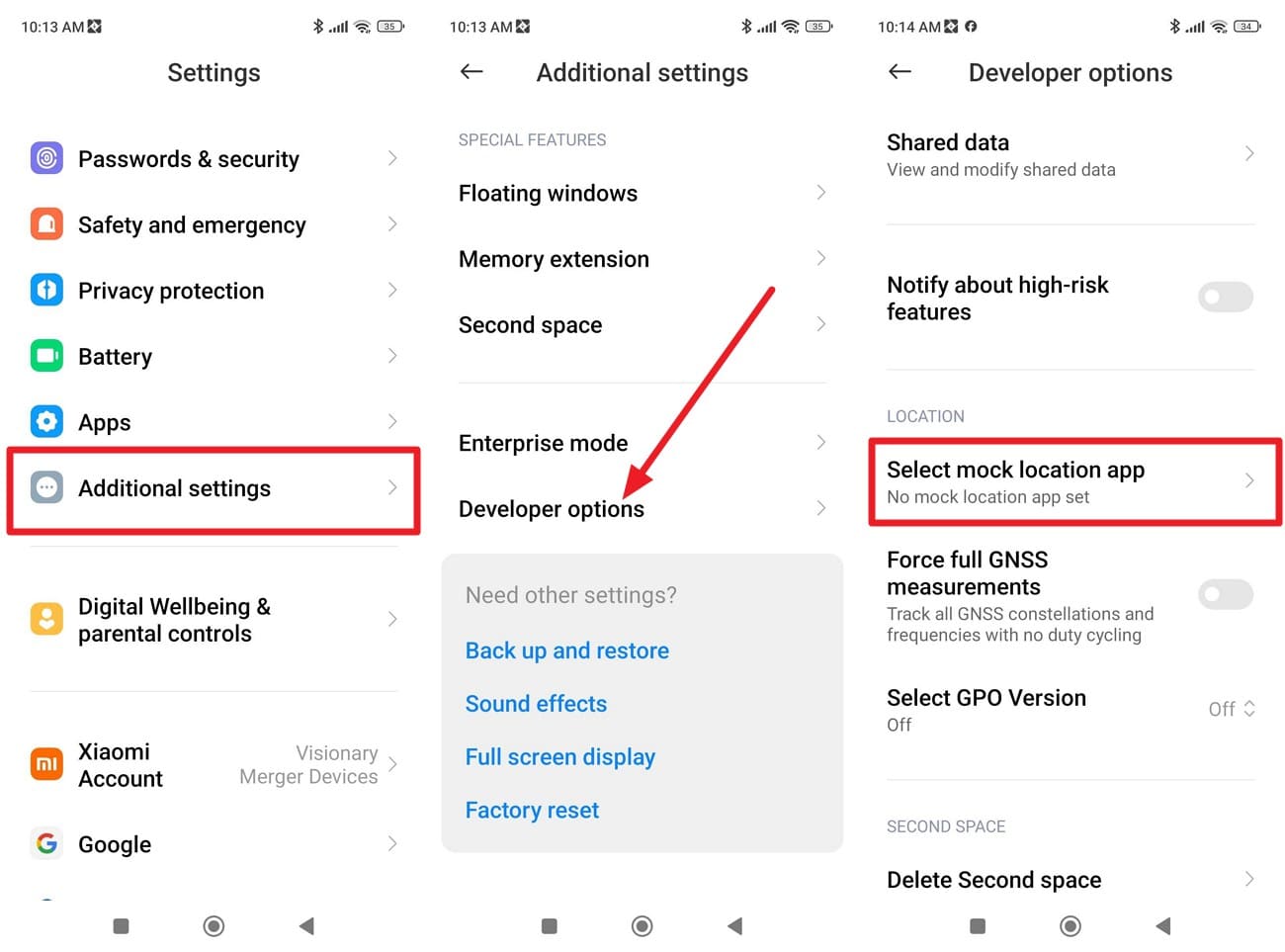 select mock app on xiaomi