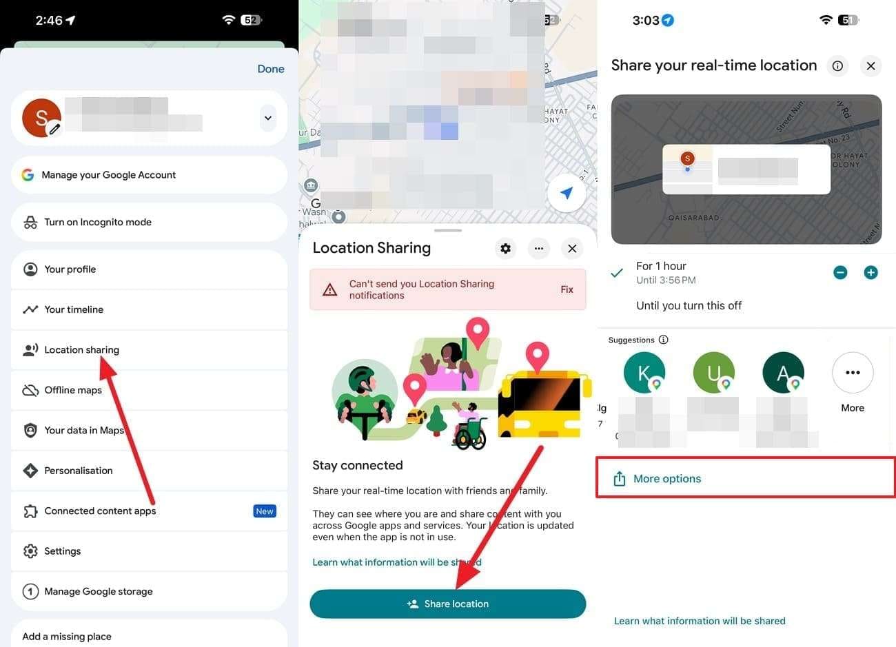 tap on location sharing
