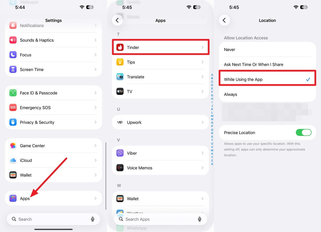 set while using the app