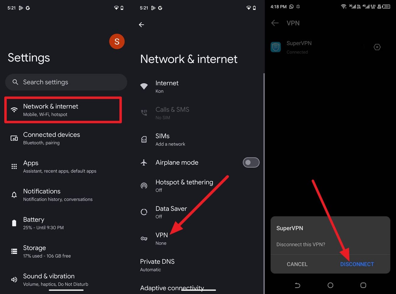 choose vpn and disconnect