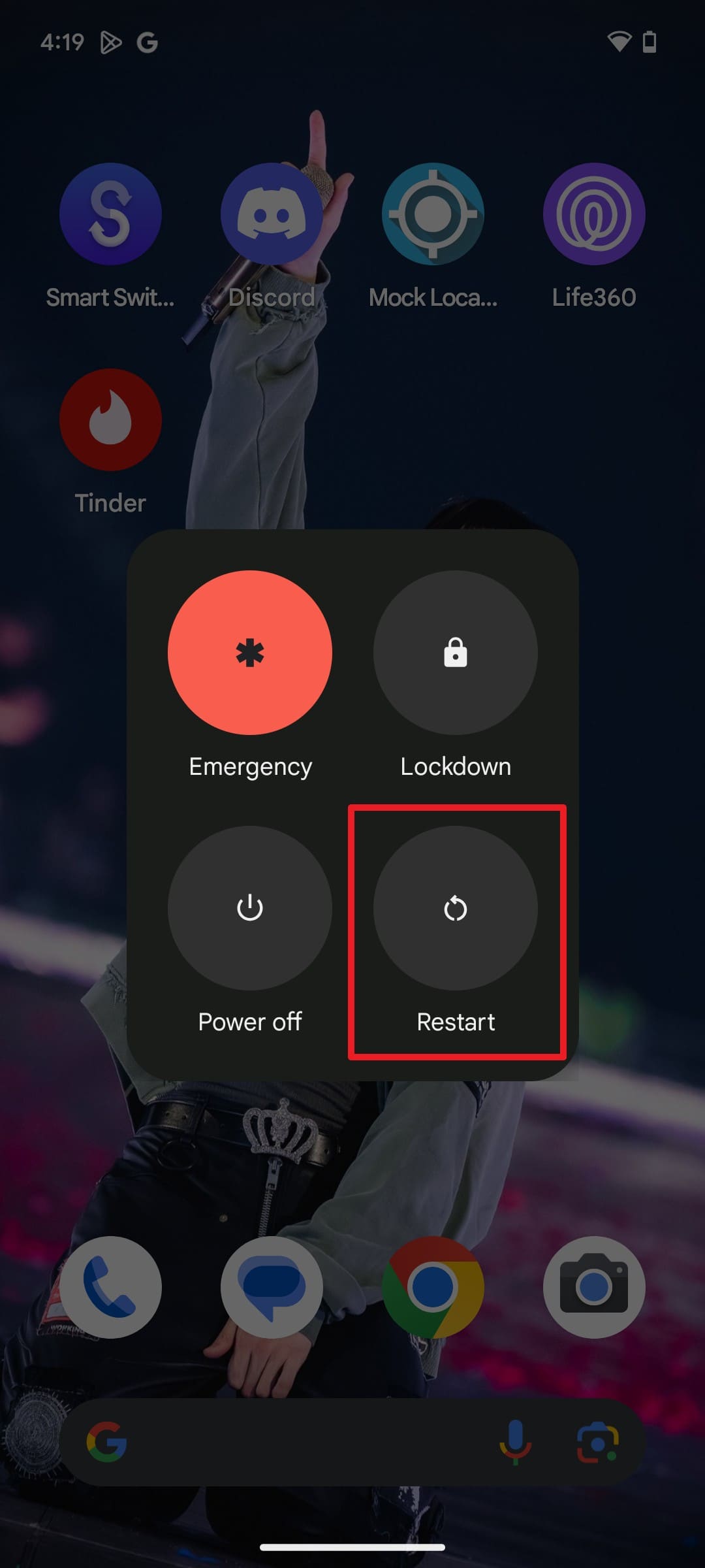 restart the android
