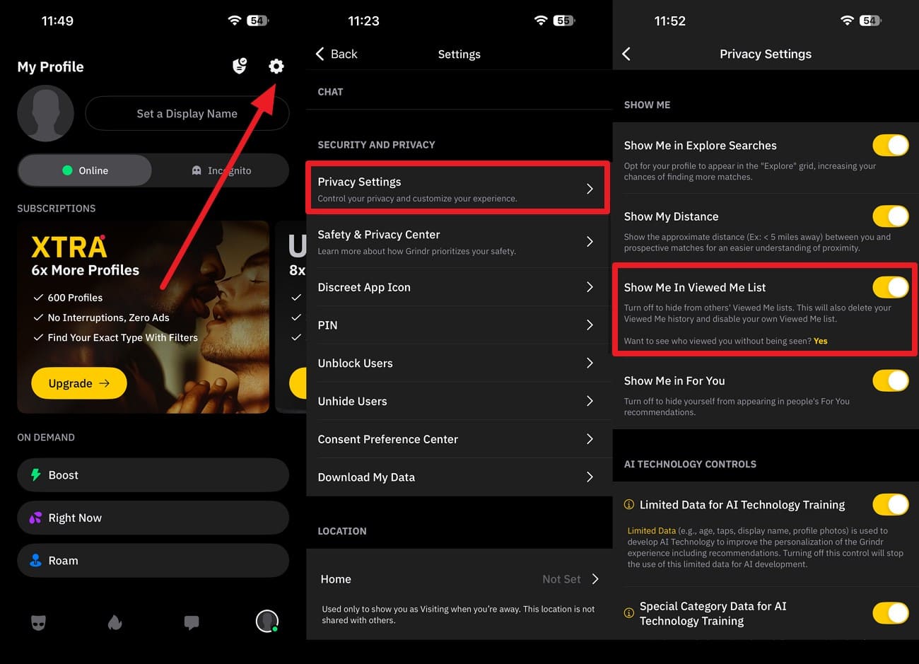 disable in view me list option