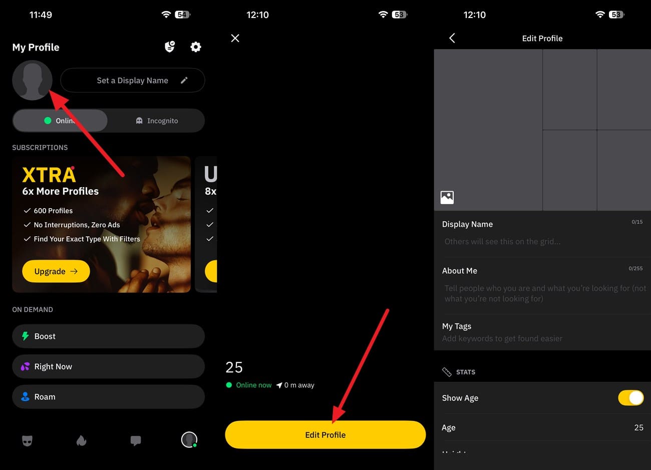 tap on edit profile
