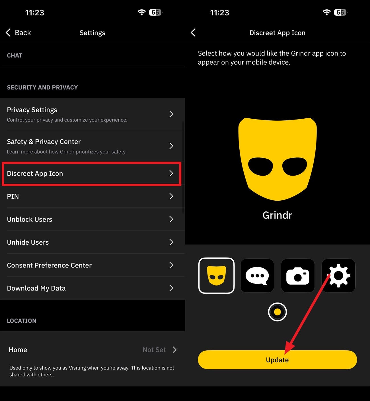tap on update option