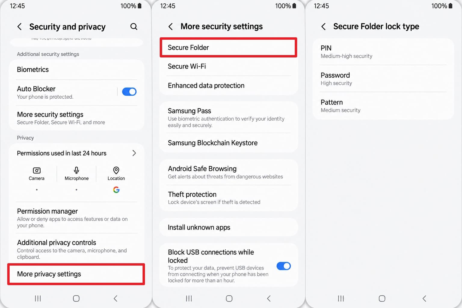 tap secure folder option
