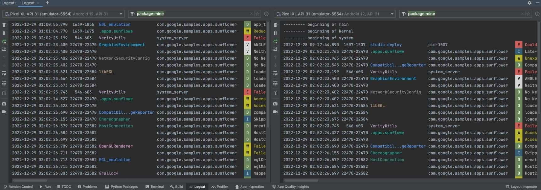 search the logcat