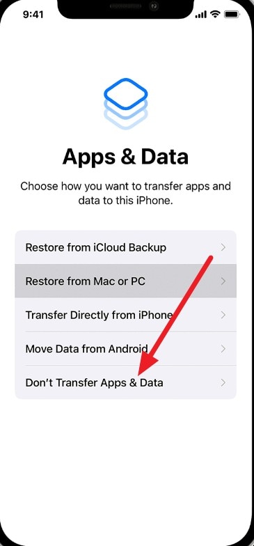 dont transfer apps and data