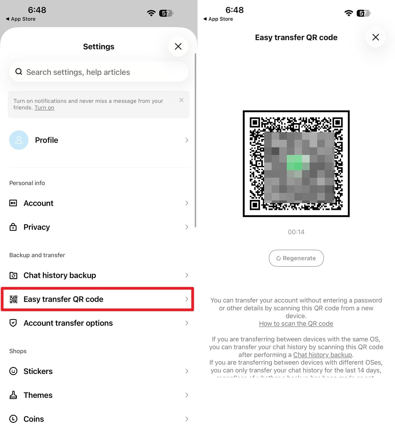 easy transfer qr code option