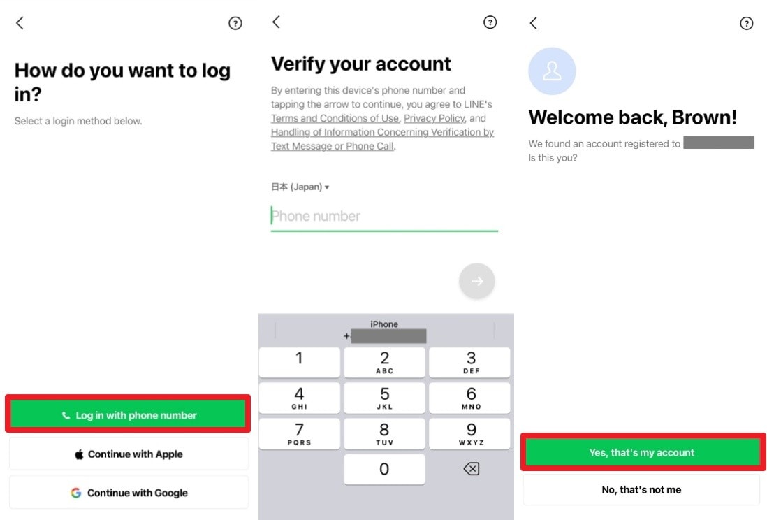 select login and my account