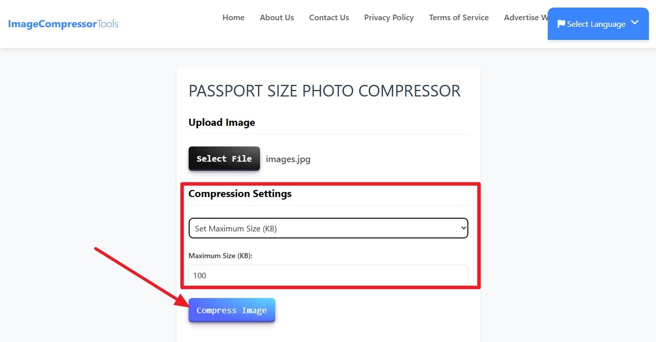 tap on compress image