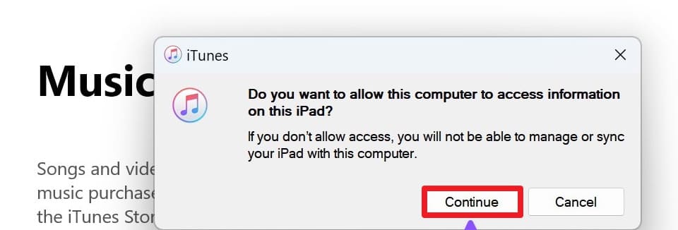 tap on continue option