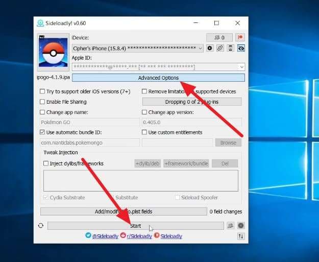 select advanced options and start