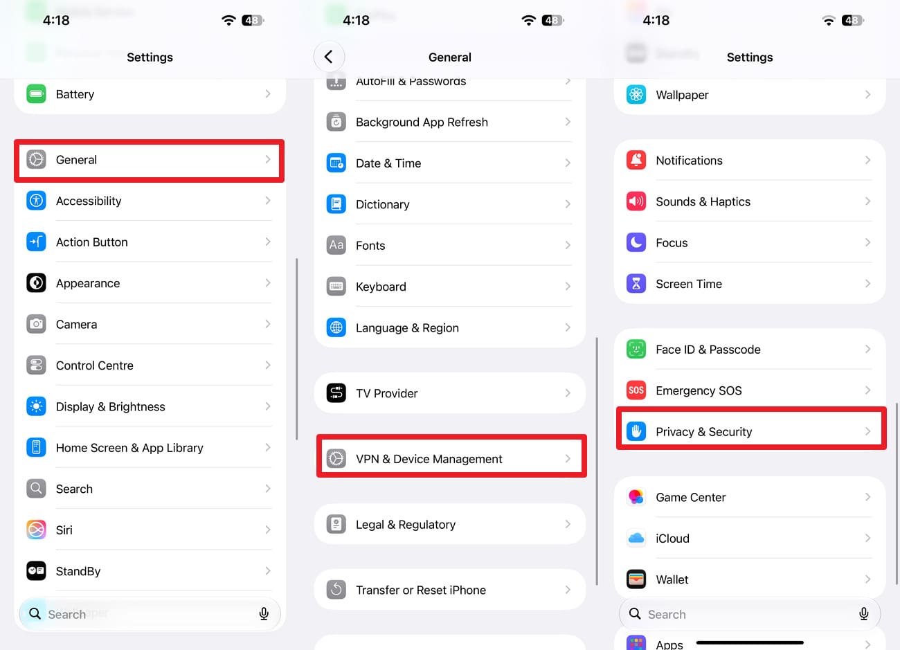 choose general and privacy settings